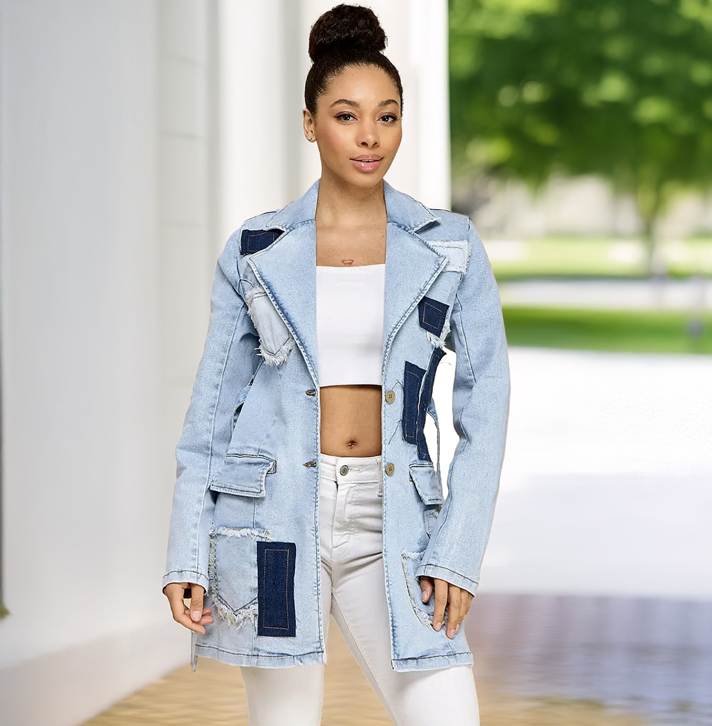 Ladies patchwork denim blazer