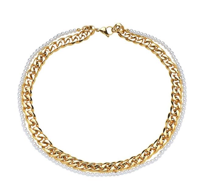 Seven50 Pearl and Gold Link Coket Necklace